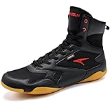ASHION Herren Wrestlingschuhe Boxschuhe High Top Fitness Sneakers Zero Drop Sohle, Schwarz/Rot, 44...