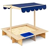 DREAMADE Sandkasten Sandbox mit absenkbarem Dach, Sandkiste aus Holz mit seitlichem Waschbecken und...