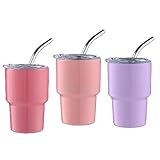 TRITAM 3-Teiliges Mini-Becher-Schnapsglas, Mini-Becher, Doppelwandiger Becher mit Strohhalm und...