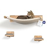 WOOWOOD® Kletterwand Katzen inkl. 2X Katzentreppe Wand [Massivholz] I Kratzbaum Wand I Hängematte...