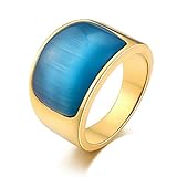 Beydodo Herren Ring Edelstahl Gold, Ring Personalisiert Punk Freundschaftsring mit Oval Opal Breite...