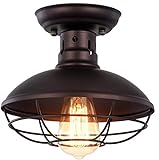 OUKANING Vintage Deckenleuchte Schwarz Metal Ceiling Light E27 Semi Flush Mount Ceiling Light...