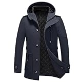 KUDORO Herren Wintermantel Wolle Kurzmantel mit Kapuze Wollmantel Mittellang Slim Fit für Business...