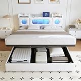 Aneutr Bett 140 x 200 cm mit Lattenrost und Aufbewahrung, Bett mit LED und USB, Doppelbett,...