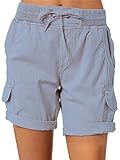 Imuedaen Cargo Shorts Damen Sommer Kurze Hosen Bermuda Outdoorhose Strand Shorts (Blau, XL)