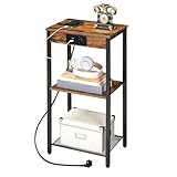 HOOBRO Beistelltisch mit Ladestation, Telefontisch mit 3 Ebenen, Kleiner Nachttisch, Sofatisch für...