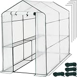 tectake® Gewächshaus mit UV-beständiger PE-Gitterfolie und 4 Metallablagegittern, 186 x 120 x 190...