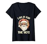 Damen I Do It For The Ho's Funny Christmas Kopfhörer Musik Weihnachtsmann T-Shirt mit V-Ausschnitt