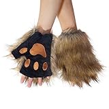 Miuboee Fingerlose Wolf Pfoten Handschuhe, Pelzig Kunstpelz Tier Katzenpfoten Handschuhe Halloween...