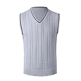 Pullunder Herren Ärmellos, Strickweste Herren Herbst Winter Weste V-Ausschnitt Gestreifter...