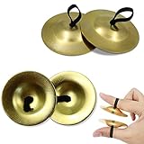 2 Paar Finger Becken Messing, Fingerzimbeln, Finger Becken Musikinstrument Handbecken mit...
