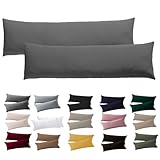 Soifox Seitenschläferkissen Bezug 40 x 145-2er Set Anthrazit Kissenbezug mit Reißverschluss 100%...