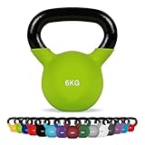 Kettlebell Neopren 2 – 30 kg inkl. Übungsposter (6 Kg - Grün) Kugelhantel