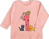Baby Langarmshirt Baby Shirt Langarm - 1. Geburtstag - Katzen Erster - 12/18 Monate - Babyrosa -...