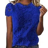 Generisch Frühling und Sommer Neue kurzärmlige Spitzenbluse für Damen (Blue, XXXXXL)