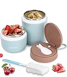 FAOKZE Müslibecher to-Go, Edelstahl Porridge Becher 720ml Auslaufsicher joghurtbecher to go mit...