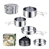 Logei Camping Kochgeschirr Set，Camping Geschirr Set 304 Edelstahl Kochtopf mit Pfanne Outdoor...