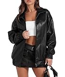 xxxiticat Damen Oversized PU Leder Jacke Mode Motorrad Mäntel Winter Outfits Kleidung Faux...