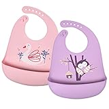 Vicloon Silikon Baby Lätzchen, 2 Stück Baby Fütterlätzchen mit Auffangschale 6 Verstellbaren...