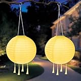 HOTUT Solar Lampions Außen Wetterfest, 2 Stück 25cm Solar LED Laterne mit 4 Quaste, IP65...