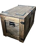 weeco Holztruhe Schatztruhe Aufbewahrungsbox mit vier Räder. 24kg, 80x45cm Holzkiste Truhe...