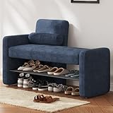 Guyii Gepolsterte Schuhbank mit Sitzfläche aus Samt, Flur Sitzbank mit Stauraum und Schuhregal,...