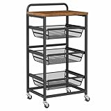 VASAGLE Sevierwagen mit 4 Ebenen, Rollwagen mit herausziehbaren Körben, Küchenregal auf Rollen,...