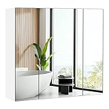 Yaheetech Spiegelschrank Badezimmerschrank mit 3 Spielgeltüren Aufbewahrungsschrank Wandschrank...