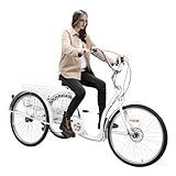 Dreirad für Erwachsene 26 Zoll 6-Gang Dreiradfahrrad Mit GroßEm Korb Verstellbarer Sitz Cruiser...