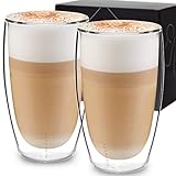 GLASWERK Design Latte Macchiato Gläser (2 x 430ml) Cappuccino Tassen - doppelwandige Gläser aus...