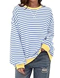 TERIVEEK Damen-Sweatshirt, Oversize, gestreift, Farbblock, langärmelig, Rundhalsausschnitt,...