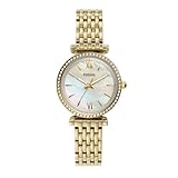 Fossil Damenuhr Carlie Mini, Quarzwerk, 28mm Gold Edelstahlgehäuse mit Edelstahlarmband, ES4735