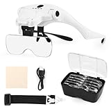 Lupe mit Licht, Lupenbrille USB Ladung mit 4 LED Licht und 2 Modi Einstellbarer für Brillenträger,...