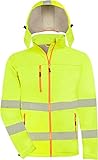 ACE Neon Lite Softshell-Warnjacke - Warnschutz-Jacke für die Arbeit - mit abnehmbarer Kapuze - EN...