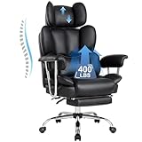 IWMH Bürostuhl Ergonomischer 200KG, PU Leder Chefsessel mit Fußstütze, Drehstuhl mit Armlehnen...