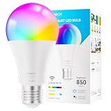 UPXNBOR Smarte Glühbirne E27, 9W, WLAN LED Lampe RGBWW Dimmbare mit 16 Millionen Farben, 850LM,...