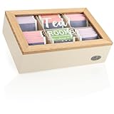 com-four® Teebox mit 6 Fächern für bis zu 72 Teebeutel - Aufbewahrungsbox aus Holz für Tee,...