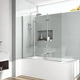 EMKE Duschtrennwand für Badewanne 130x140 cm, Duschwand für Badewanne Faltbar Faltwand...