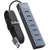 7-Port USB 3.0 HUB mit 120cm Kabel für Desktop, Aluminium USB Hub 5Gbps USB Verteiler Multiport...