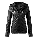 Lederjacke Damen Kunstleder Jacke Damen Lederjacke mit Kapuzen Große Größen Herbst Winter Langarm...