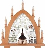 PGV Original Erzgebirgischer Holz-Schwibbogen Lichterbogen mit Spitze - Seiffener Kirche - Buche...