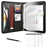 Leathario Schreibmappe A4 mit 10er Dokumentenhüllen und 3er Schreibblock-Set，Konferenzmappe mit 4...