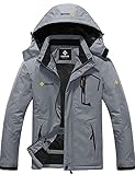 GEMYSE Herren Wasserdichte Berg-Skijacke Winddichte Fleece Outdoor-Winterjacke mit Kapuze (Grau,L)