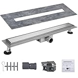 Warmfay Duschrinne 80 cm, Befliesbare Edelstahl Extra Flach Duschablauf, Bodenablauf Dusche...