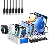 Ladestation Mehrere Geräte, 245W 7-Port-Handy Ladestation mit LCD-Anzeige, 100W PD USB C...