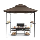 GVDV Grillpavillon 2,4 x 1,5 m – Wetterfeste Grillüberdachung mit 2-stufigem Dach, Ablagen, 10...