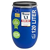 plasteo® 120 Liter Weithalsfass mit Deckel und Spannring Futtertonne Kunststofffass Universalfass...