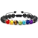 Widamin 7 Chakra Armband Geflochten, 8mm Verstellbar Naturstein Lava Heilsteine Armband Yoga Armband