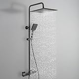 Auralum Thermostat Duschsystem Komplettset Schwarz mit 30cm Edelstahl Regendusche, 6 Strahlarten...