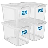 ATHLON TOOLS 4x 60L Aufbewahrungsboxen mit Deckel transparent – 100% Neumaterial - Stapelbare...